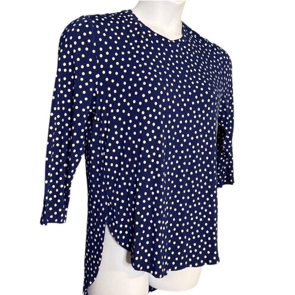 Madison Blue Polka Dot Tunic Blouse Jersey Fabric 3/4 Sleeve High Low Large NWT